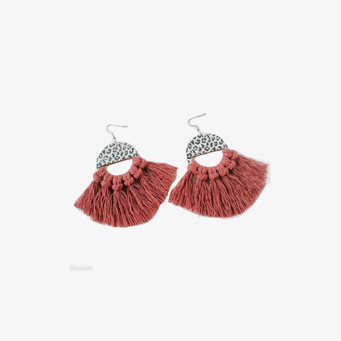 Tassel Detail Leopard Drop Earrings - Cowaa