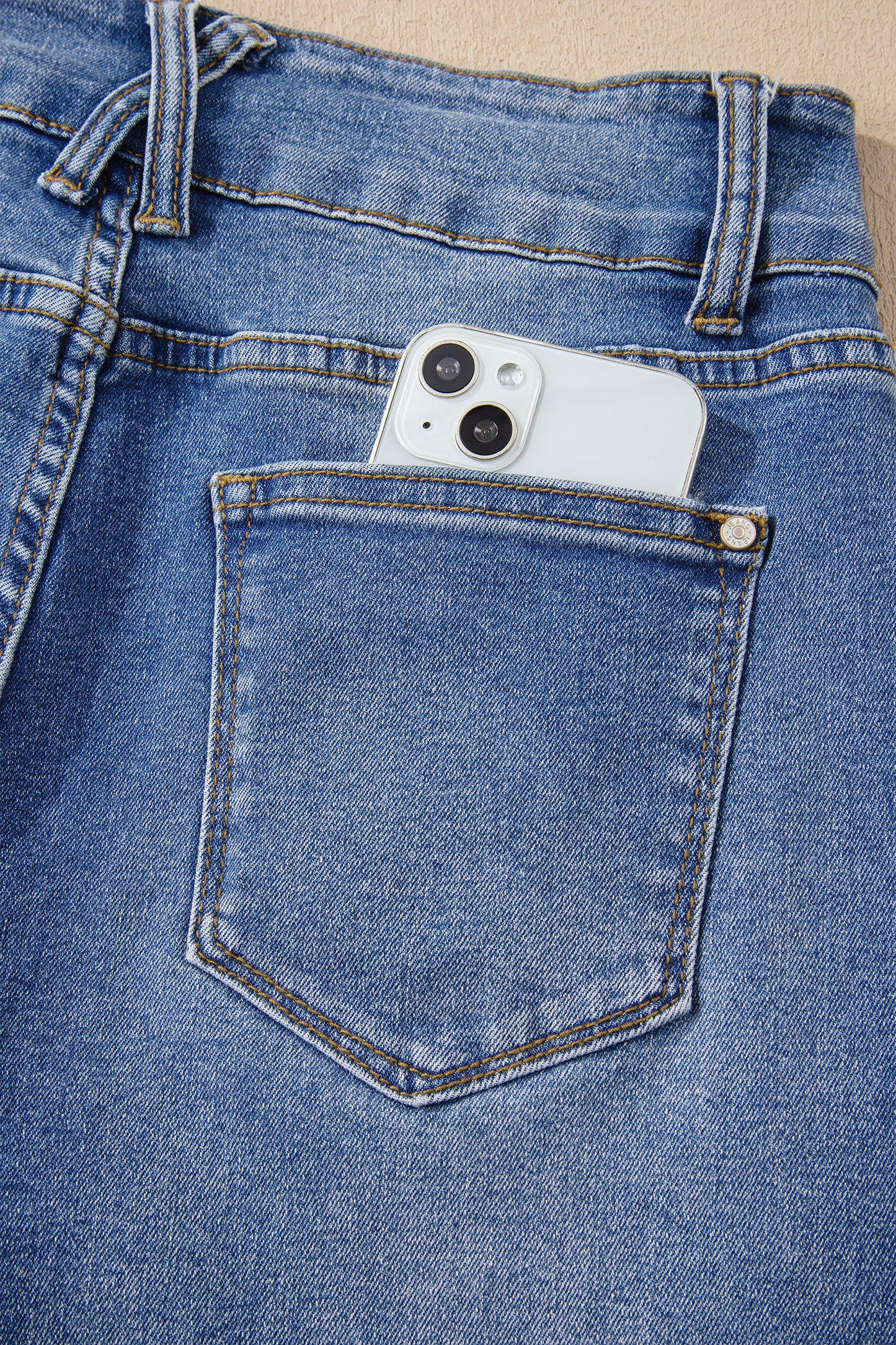 Sky Blue Double Button Zip Fly Straight Leg Jeans - Cowaa