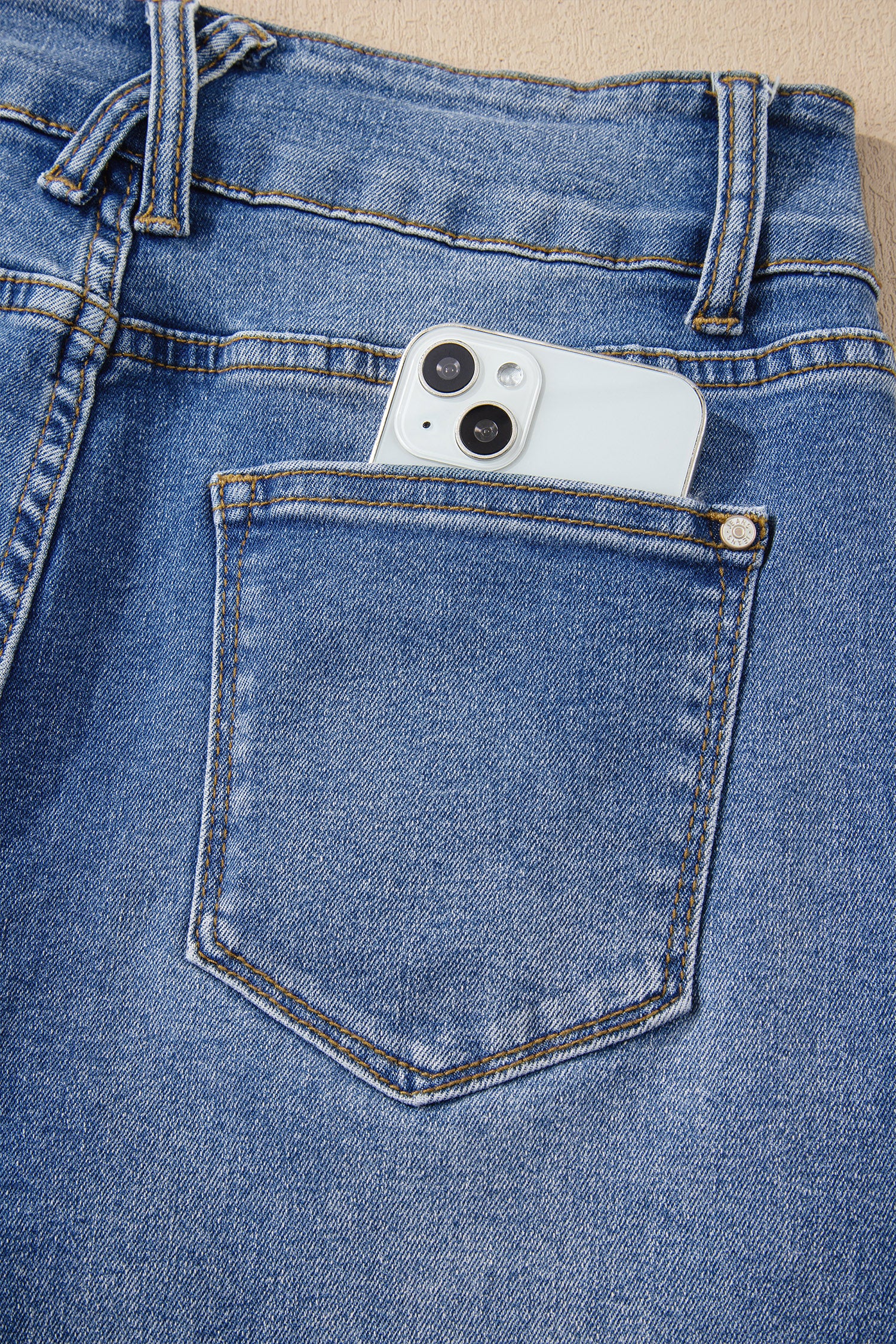 Sky Blue Double Button Zip Fly Straight Leg Jeans - Cowaa