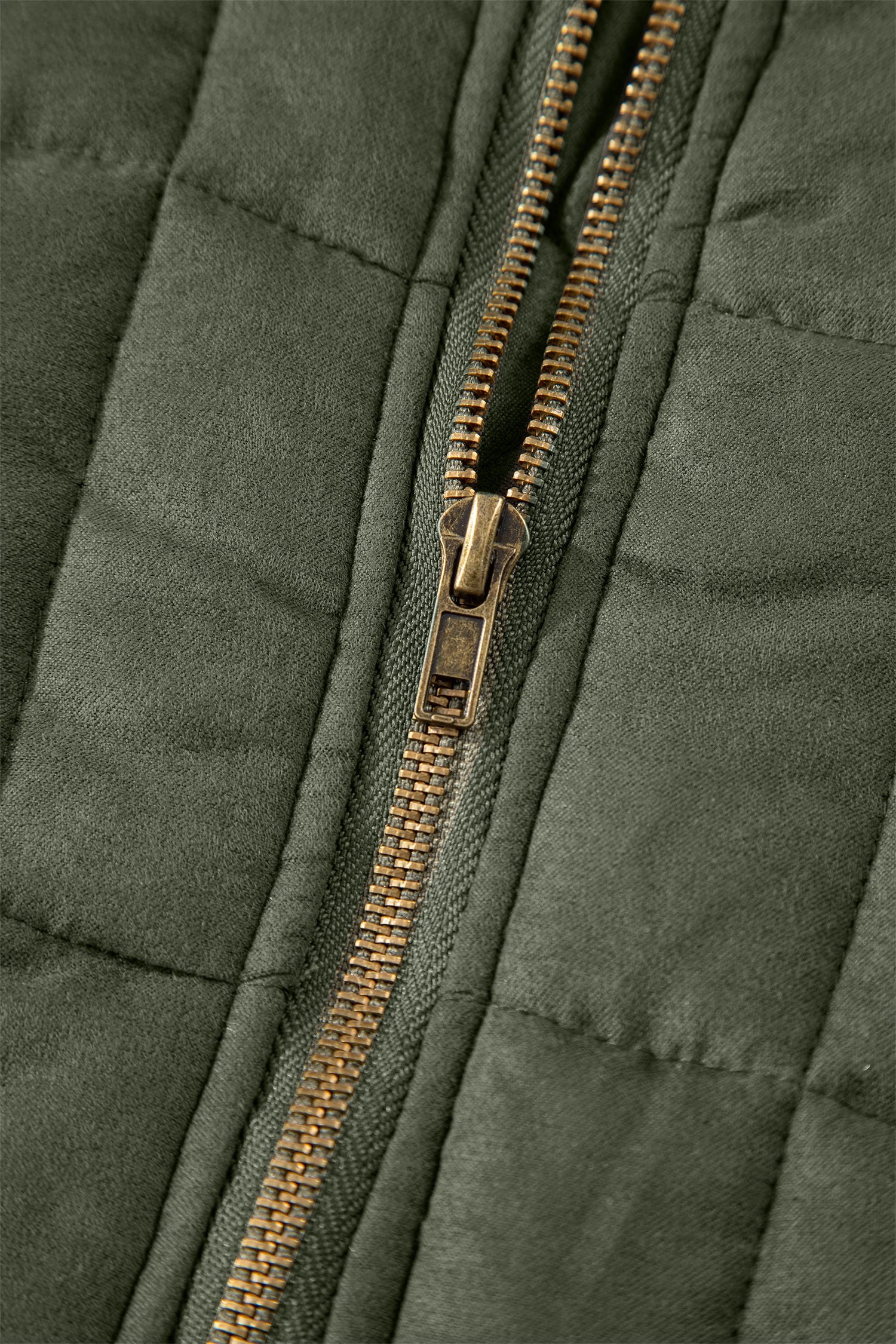 Green Zip-Up Pocket Quilted Jacket - Cowaa