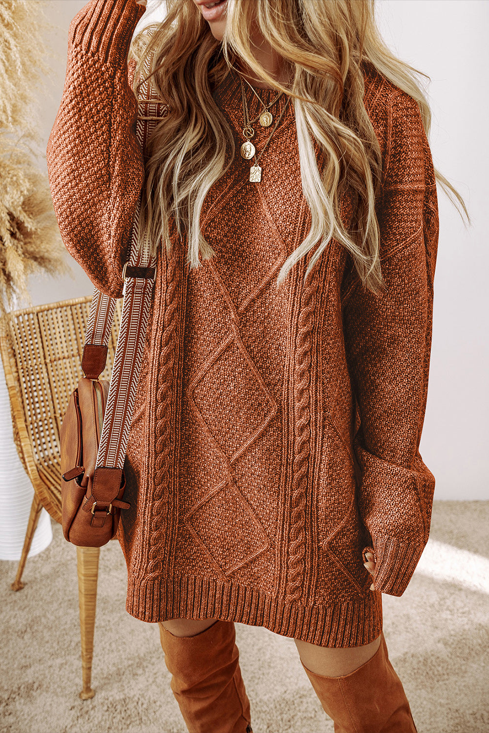 Knit Loose Fit Sweater Dress - Cowaa