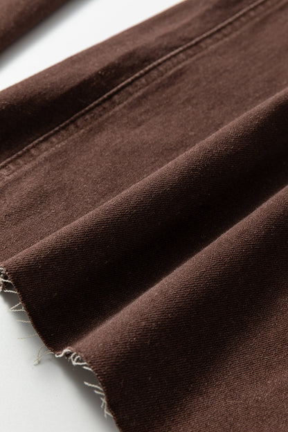 Dark Brown Retro Washed Patch Pocket Wide Leg Loose Jeans - Cowaa