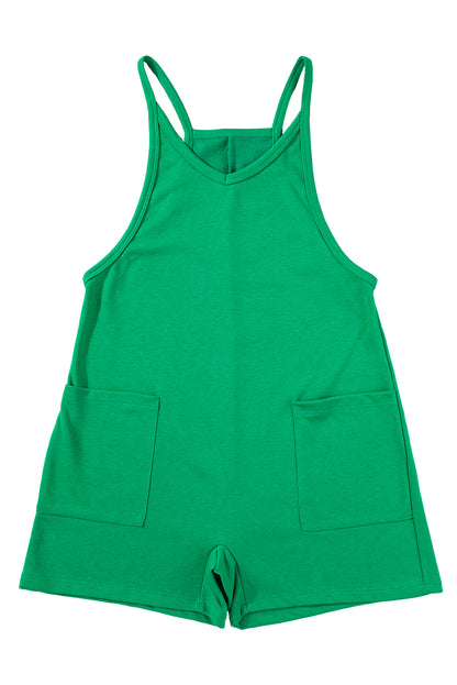 Pink Spaghetti Straps V Neck Pocketed Romper - Cowaa