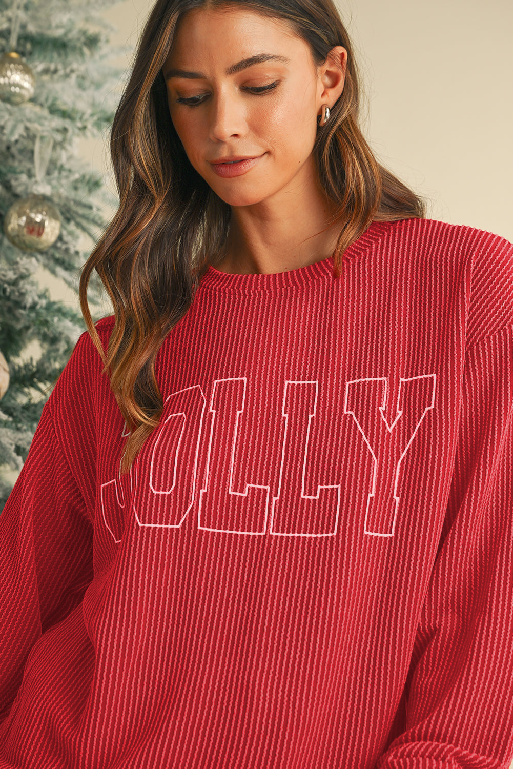 Black Crinkle Rib JOLLY Pattern Long Sleeve Top and Pockets Pants Set - Cowaa