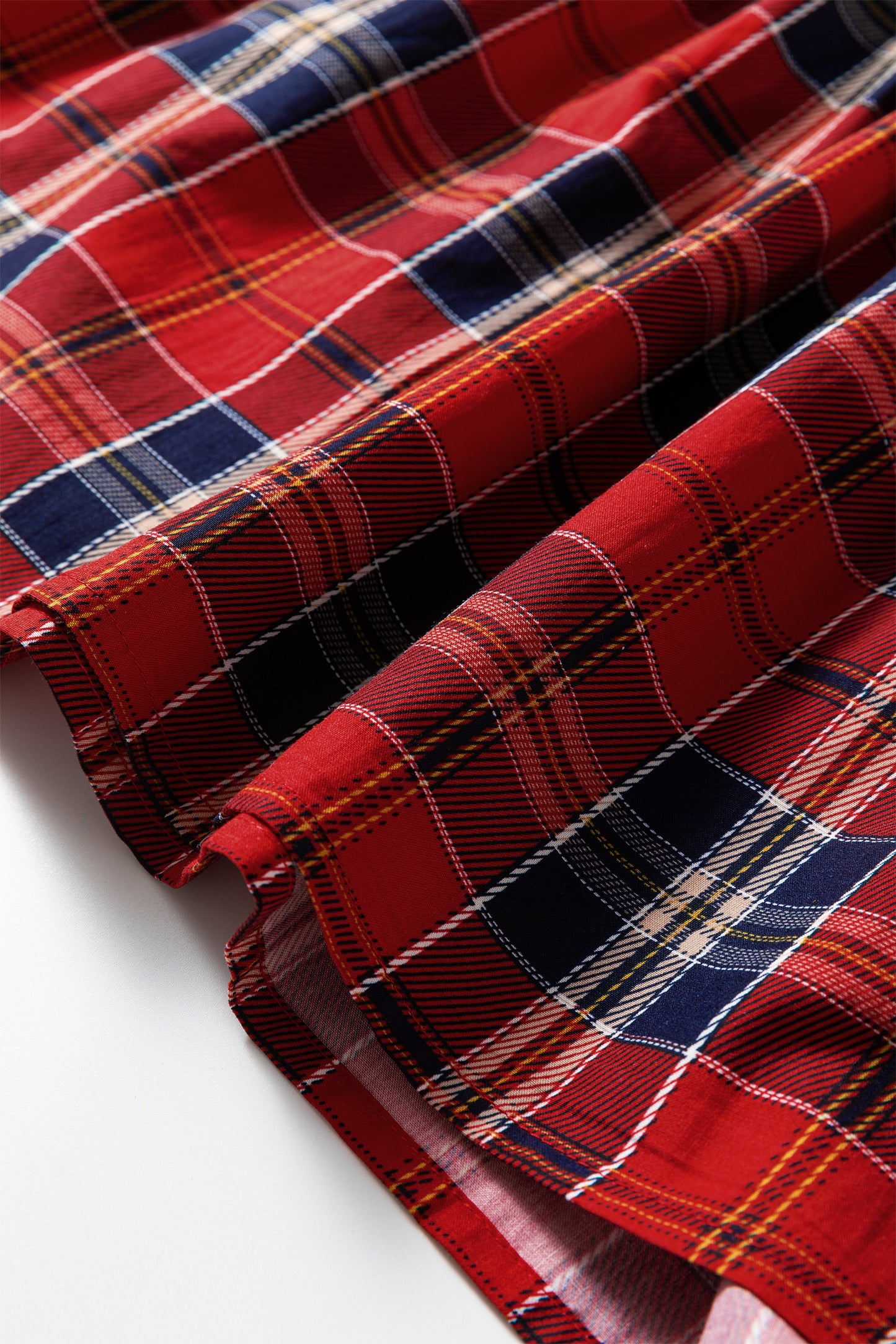 Red Plaid Print Frilly Collar Long Sleeve Shift Mini Dress - Cowaa