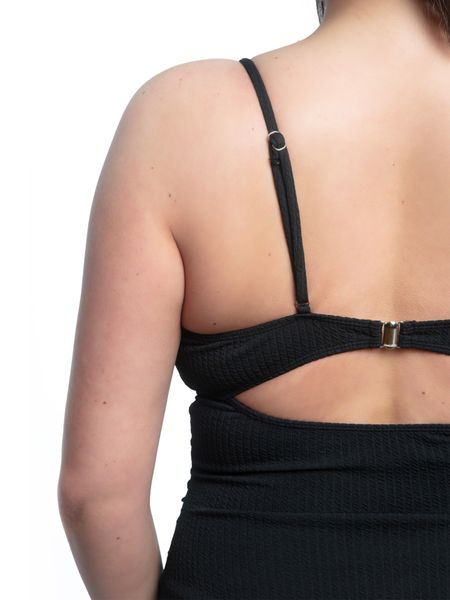Plus Size Black Ruched One Piece - Cowaa