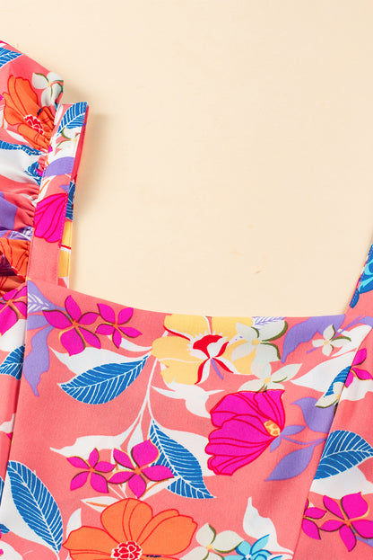 Boho Floral Print Ruffle Sleeveless Tiered Maxi Dress