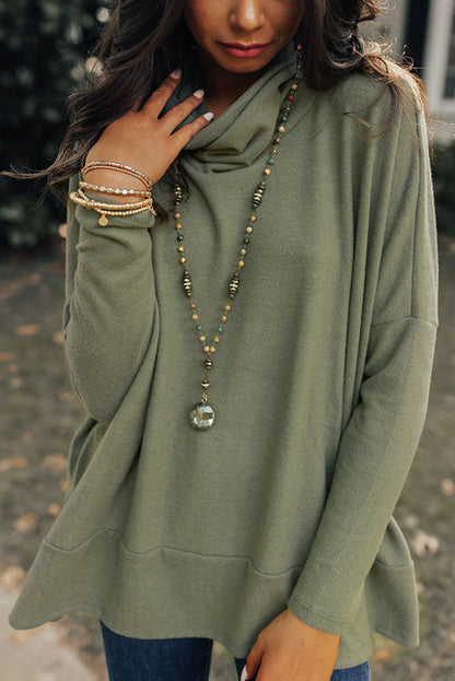 Cowl Neck Loose Fit Tunic Long Sleeve Top - Cowaa