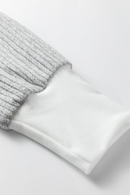 Gray Leopard Print Colorblock Patchwork Ribbed Knit Top - Cowaa