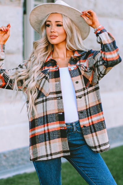 Plaid Button Front Pocket Shirt Shacket - Cowaa