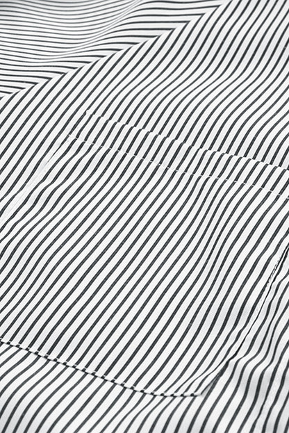 Black Striped Casual Shirred Cuffs Shirt - Cowaa
