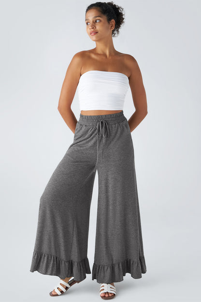 Dune Solid Color Ruffle Hem Wide Leg Pants - Cowaa