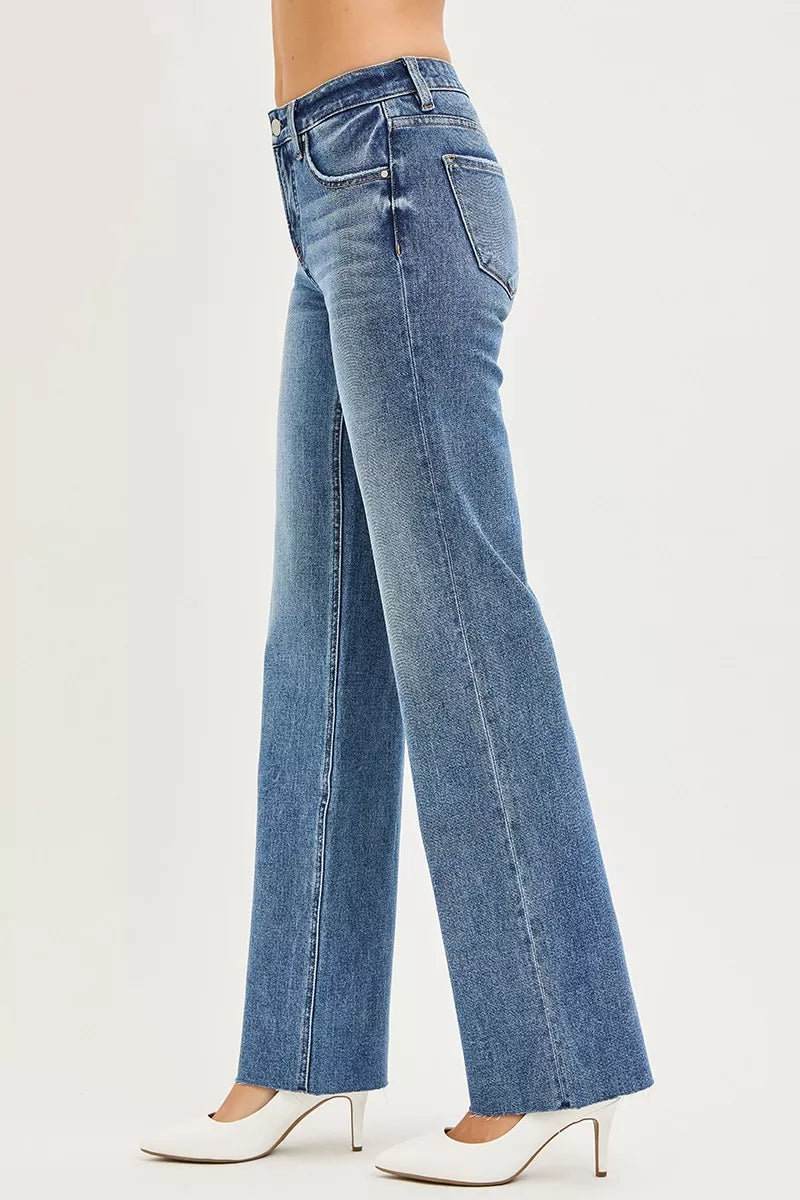 RISEN Tummy Control 4 Way Stretch Mid Rise Straight Jeans.