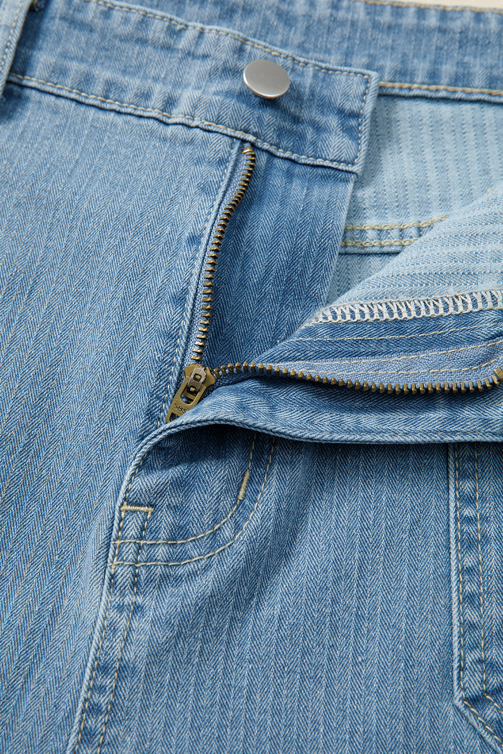 Dusk Blue Patched Pocket Textured Wide Leg Plus Size Jeans