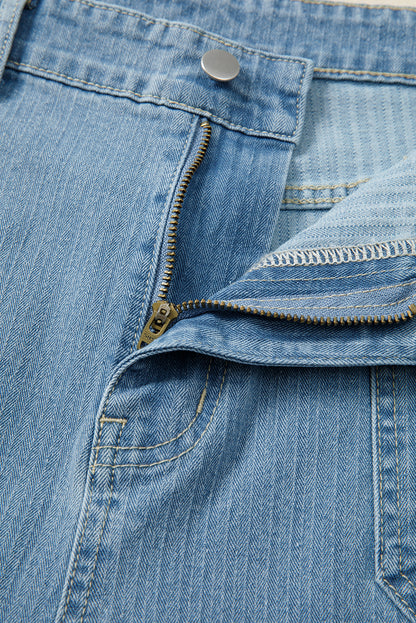 Dusk Blue Patched Pocket Textured Wide Leg Plus Size Jeans