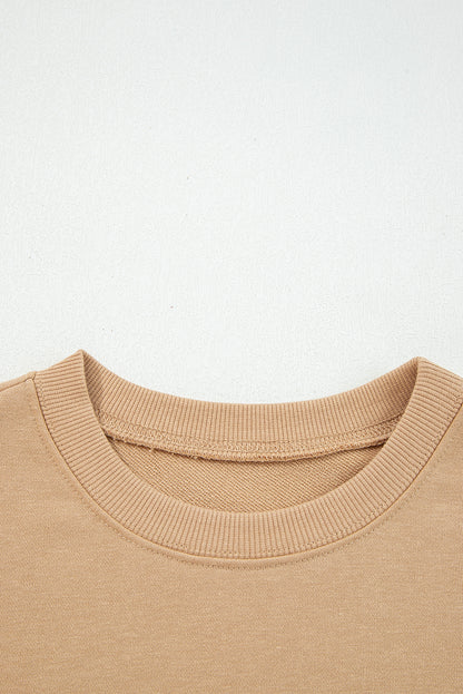 Light French Beige Varsity Striped Detail Drop Shoulder Oversized Sweatshirt