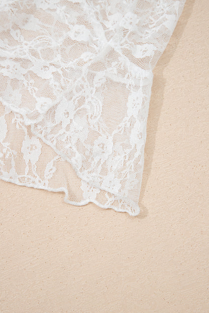 White Sheer Lace Frilly Ruffles High Low Long Skirt - Cowaa