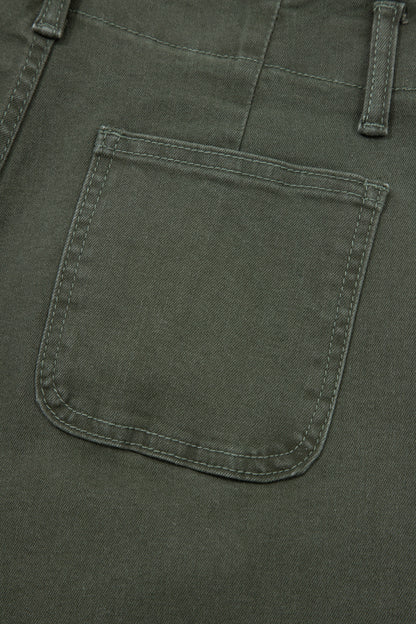 Mist Green 2-Button High Waist Flared Bottom Jeans - Cowaa