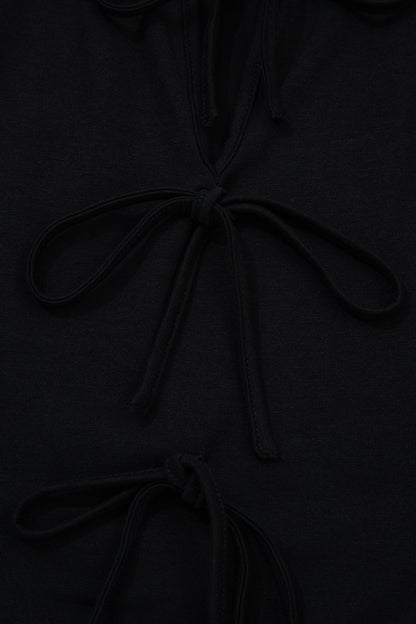 Black Plus Size Solid Color Bow Tie Peplum Tank Top - Cowaa