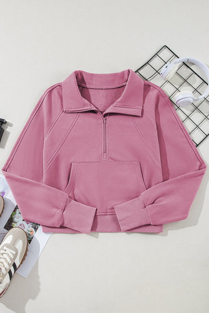 Brown Zip Up Stand Collar Thumbhole Sleeve Sweatshirt - Cowaa