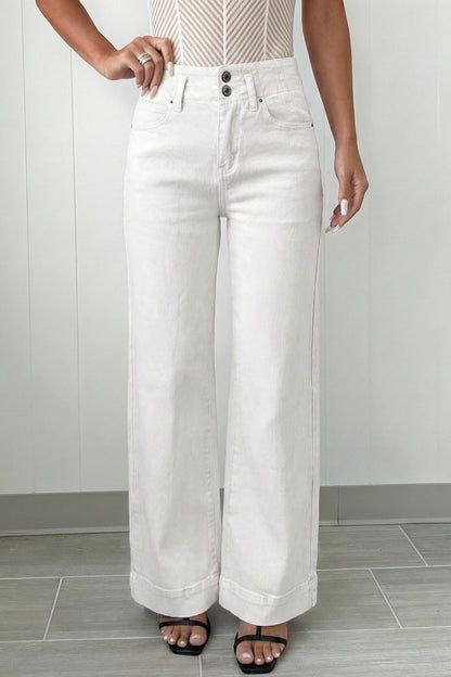 Black 2-Button High Waist Wide Leg Jeans