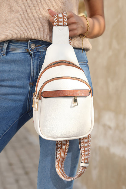 White Casual Multi Zipped Street Sling Bag - Cowaa
