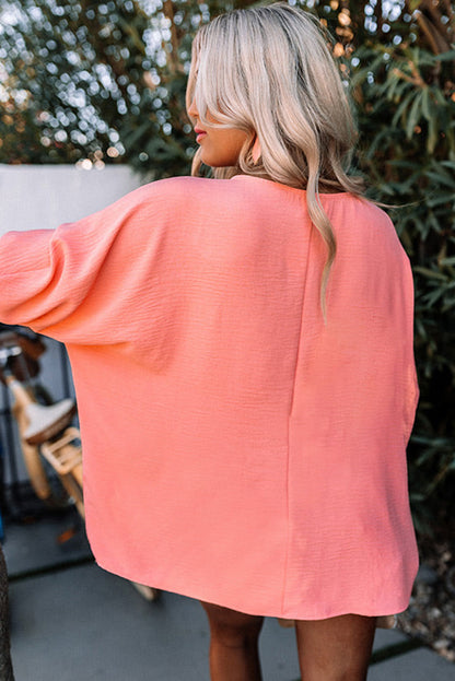 Apricot Solid Casual Smocked Cuffs Batwing Sleeve Blouse - Cowaa