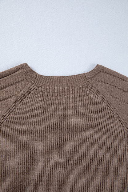 Light Pink Mixed Texture Knit Button V Neck Sweater Cardigan - Cowaa