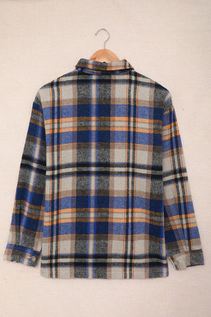 Plaid Button Front Pocket Shirt Shacket - Cowaa