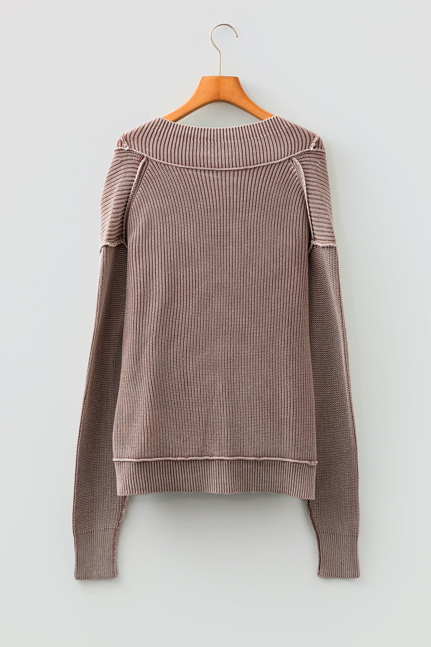 Chestnut Mineral Wash Exposed Seam Patchwork Knit Open Sweater Cardigan - Cowaa