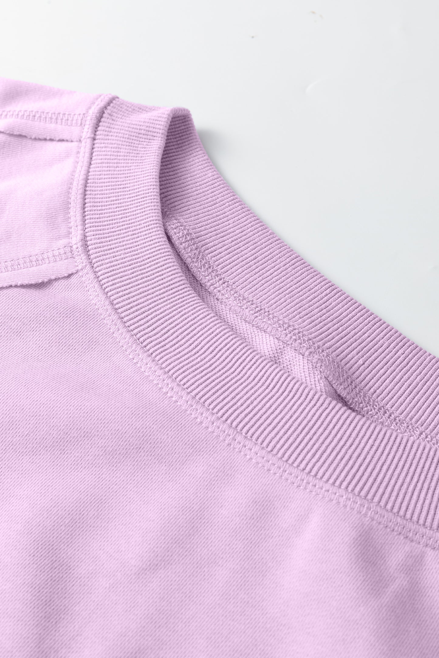 Orchid Petal Solid Color Raw Seam Patchwork Baggy Sweatshirt - Cowaa