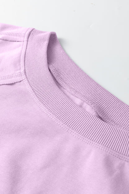 Orchid Petal Solid Color Raw Seam Patchwork Baggy Sweatshirt - Cowaa