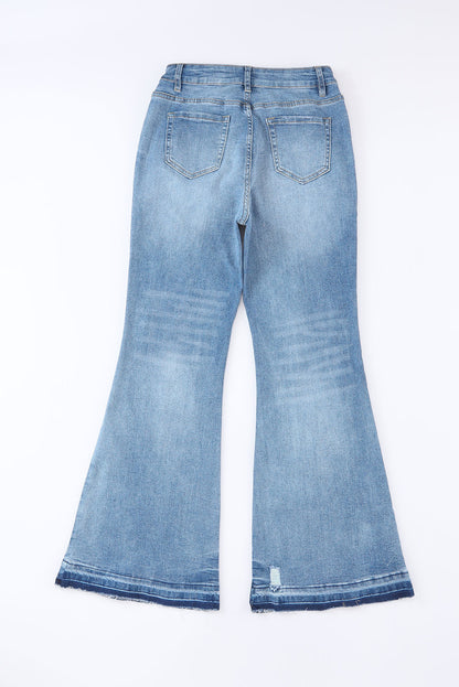 Blue Light Wash High Waisted Bell Bottom Jeans - Cowaa