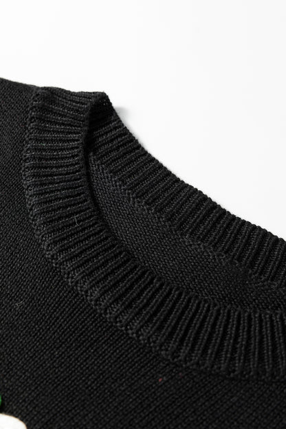 Black Merry Colorful Dot Detail Christmas Drop Shoulder Sweater