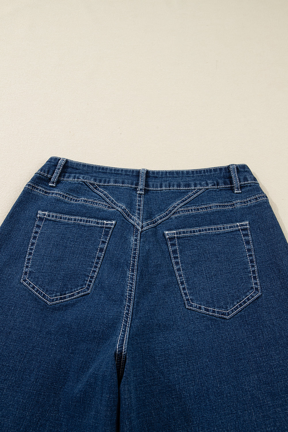 Sail Blue Stitched Waist Detail Cuffed Jeans - Cowaa