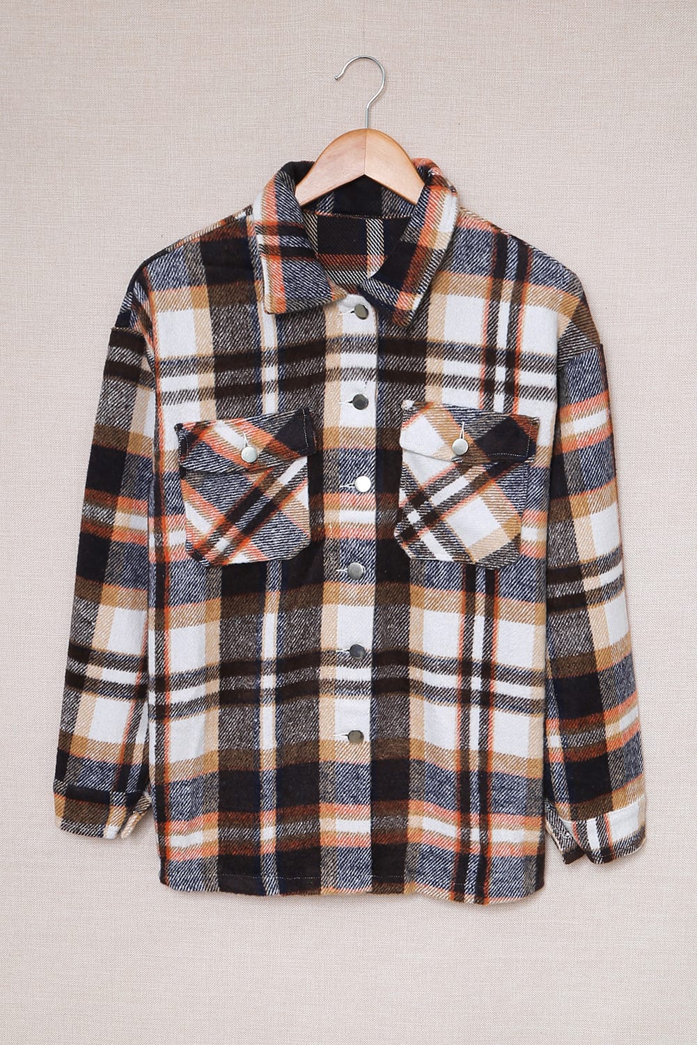 Plaid Button Front Pocket Shirt Shacket - Cowaa