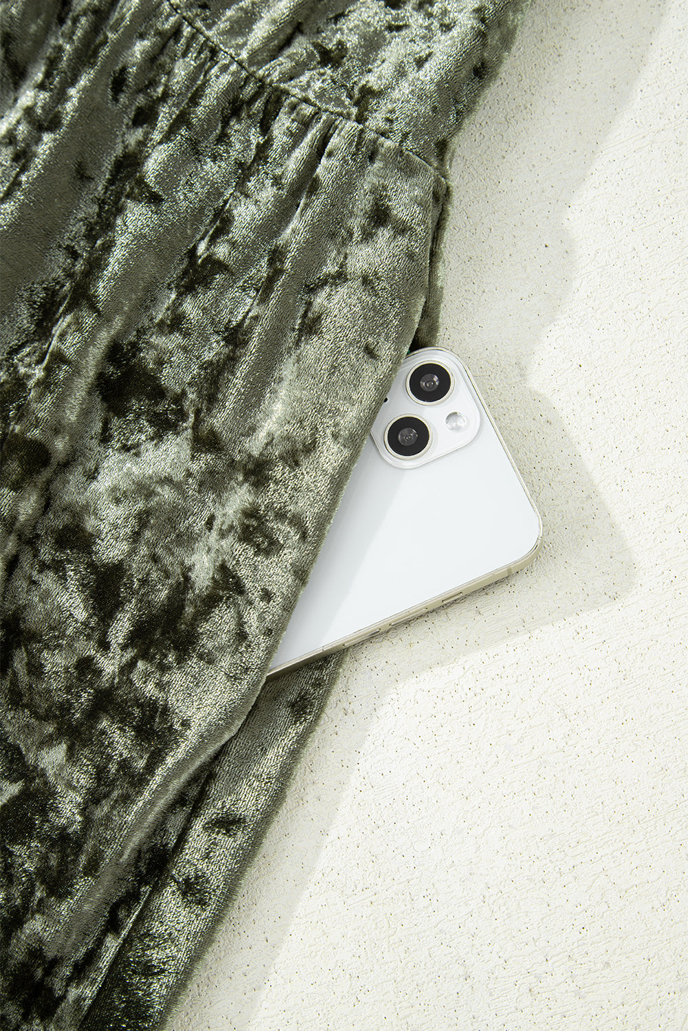 Jungle Green Plus Size Velvet Babydoll Mini Dress with Puff Sleeve - Cowaa