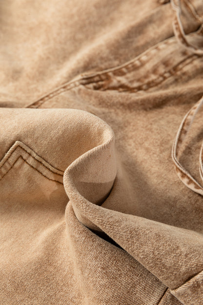 Smoke Gray Acid Wash Barrel Fit Denim Pants with Waist String - Cowaa