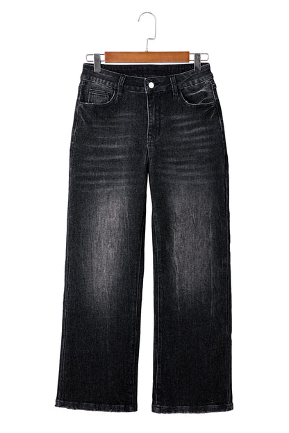 Sail Blue Mineral Wash Raw Hem High Waist Flared Jeans - Cowaa