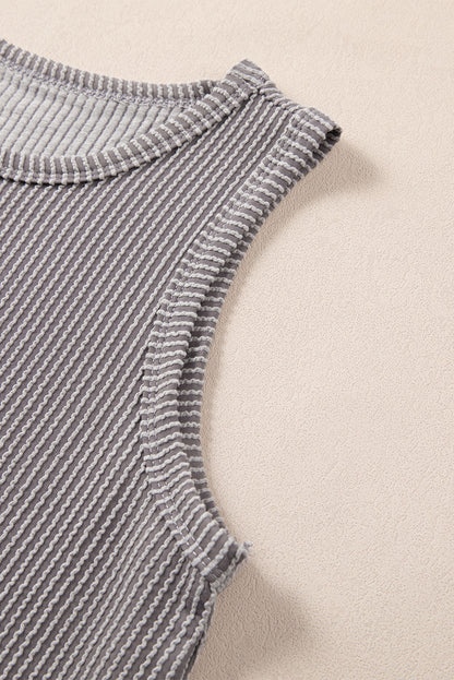 Medium Grey Corded Sleeveless Top and Pocketed Shorts Set - Cowaa