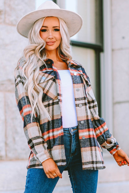 Plaid Button Front Pocket Shirt Shacket - Cowaa
