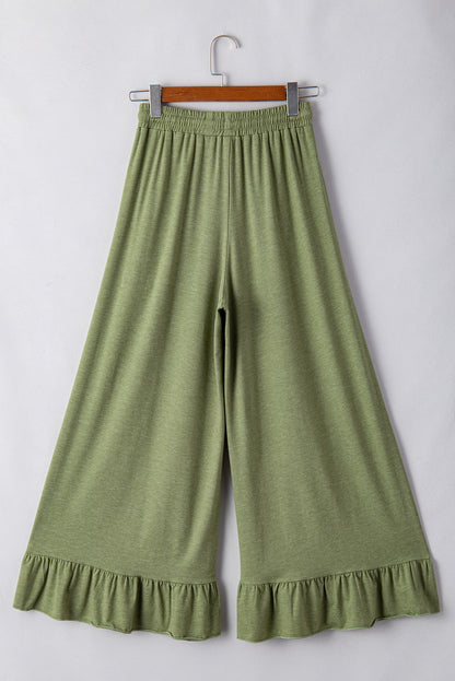 Dune Solid Color Ruffle Hem Wide Leg Pants - Cowaa