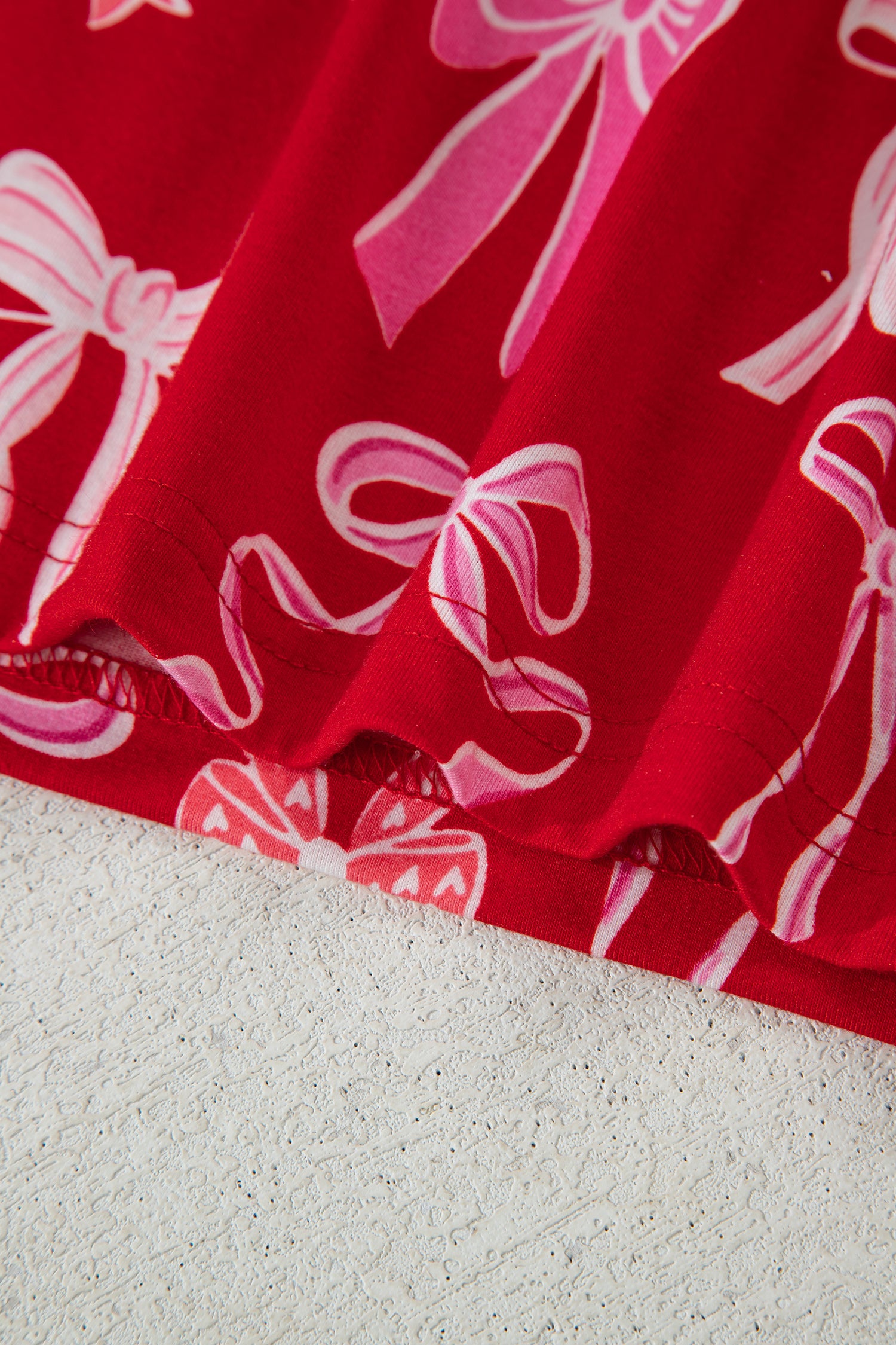 Red Sweet Bow Print Ruffled Short Sleeve Shirt Shorts 2pcs Pajama Set - Cowaa