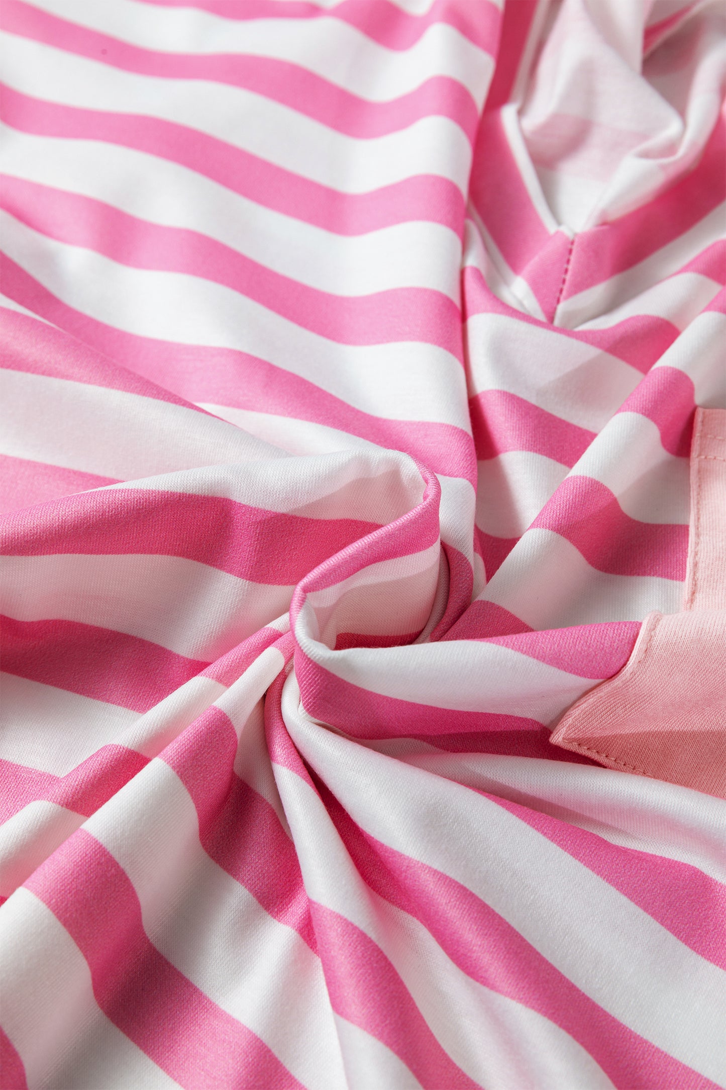 Pink Stripe V Neck Patched Pocket Casual T Shirt - Cowaa
