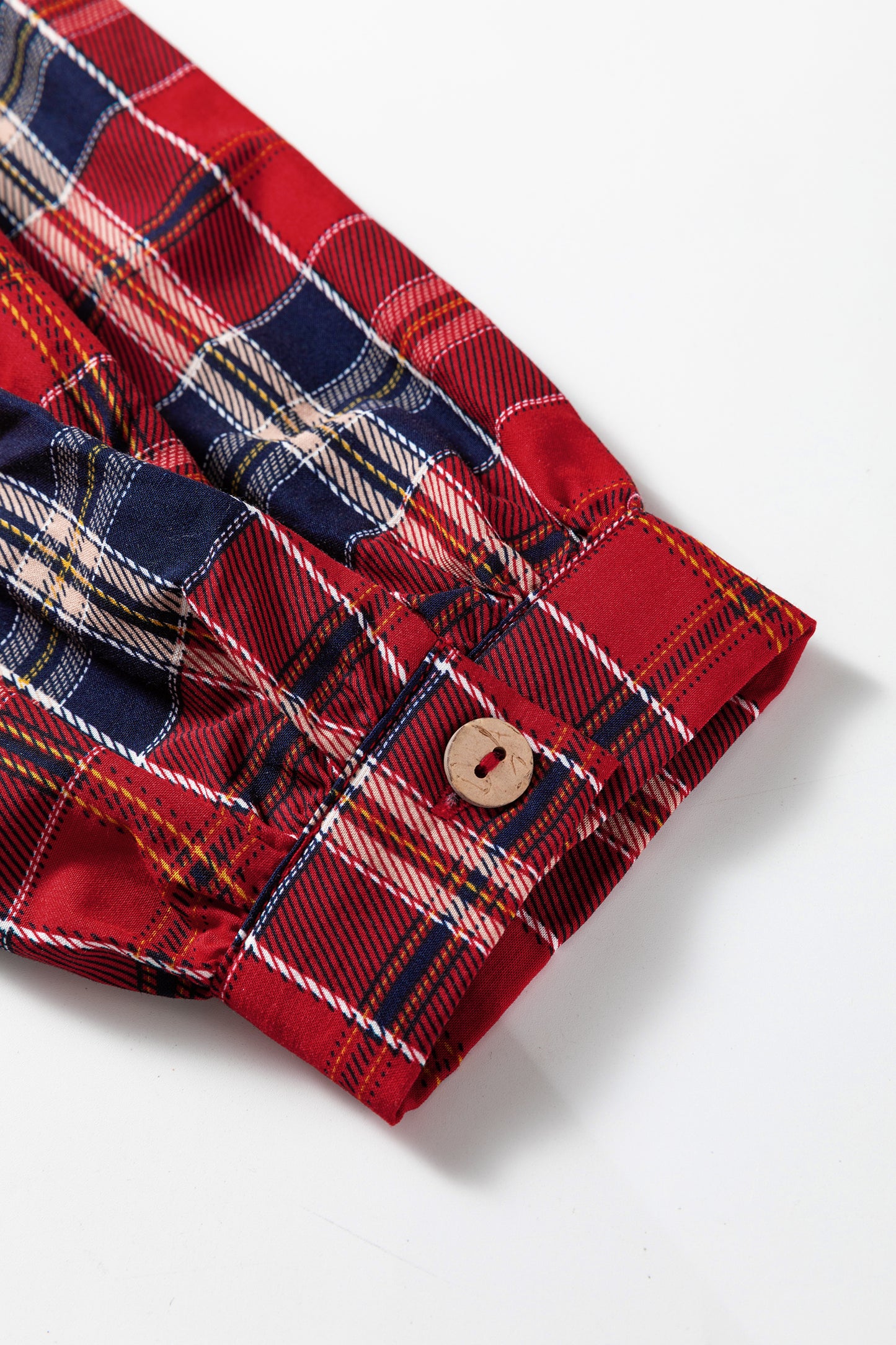 Red Plaid Print Frilly Collar Long Sleeve Shift Mini Dress - Cowaa