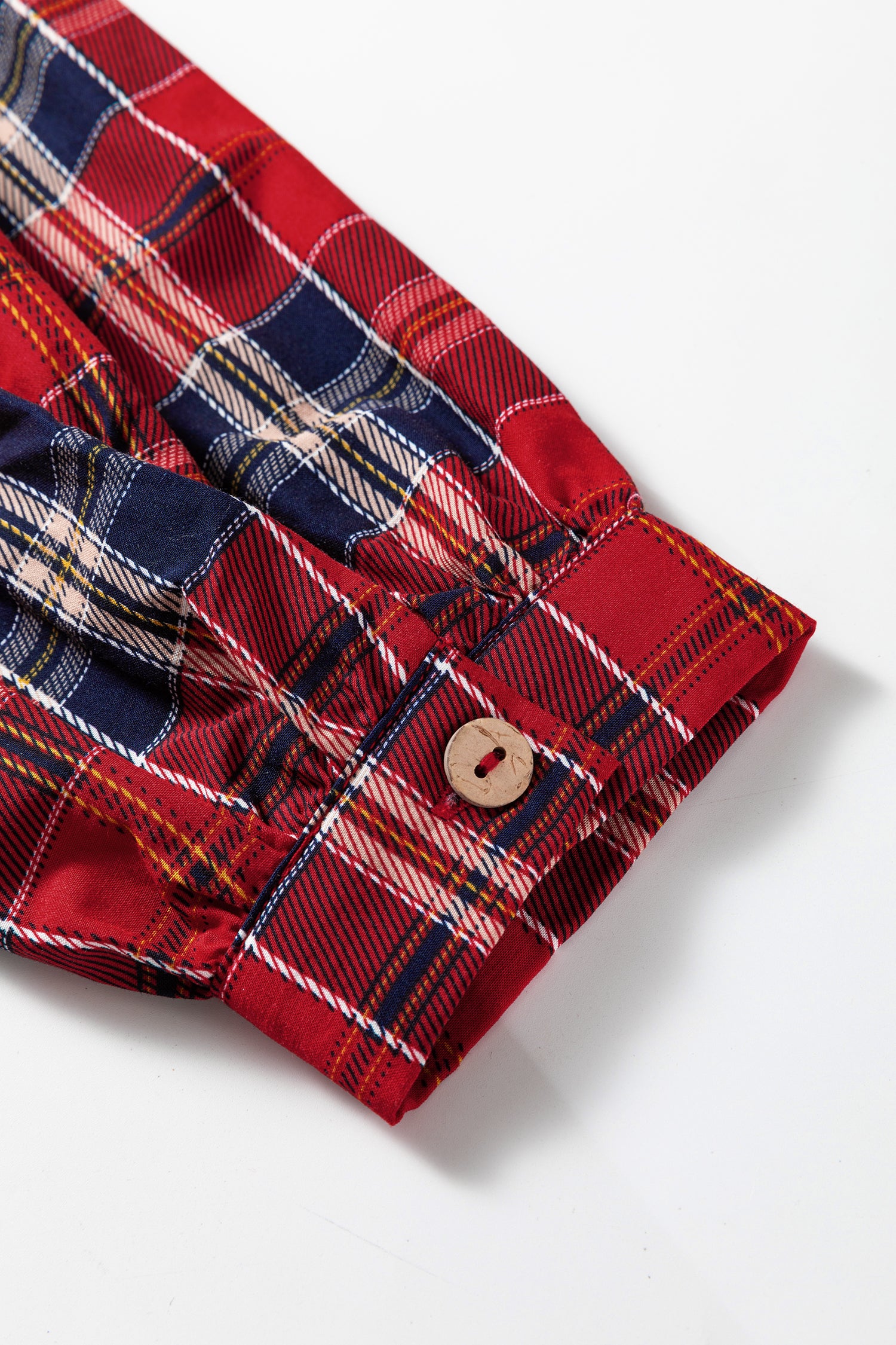 Red Plaid Print Frilly Collar Long Sleeve Shift Mini Dress - Cowaa