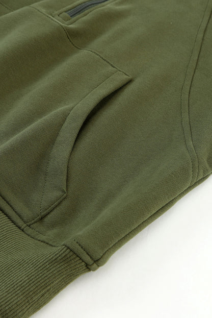 Brown Zip Up Stand Collar Thumbhole Sleeve Sweatshirt - Cowaa