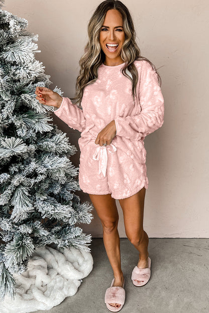 Cheetah Fleece Loose Two Piece Pajama Set - Cowaa