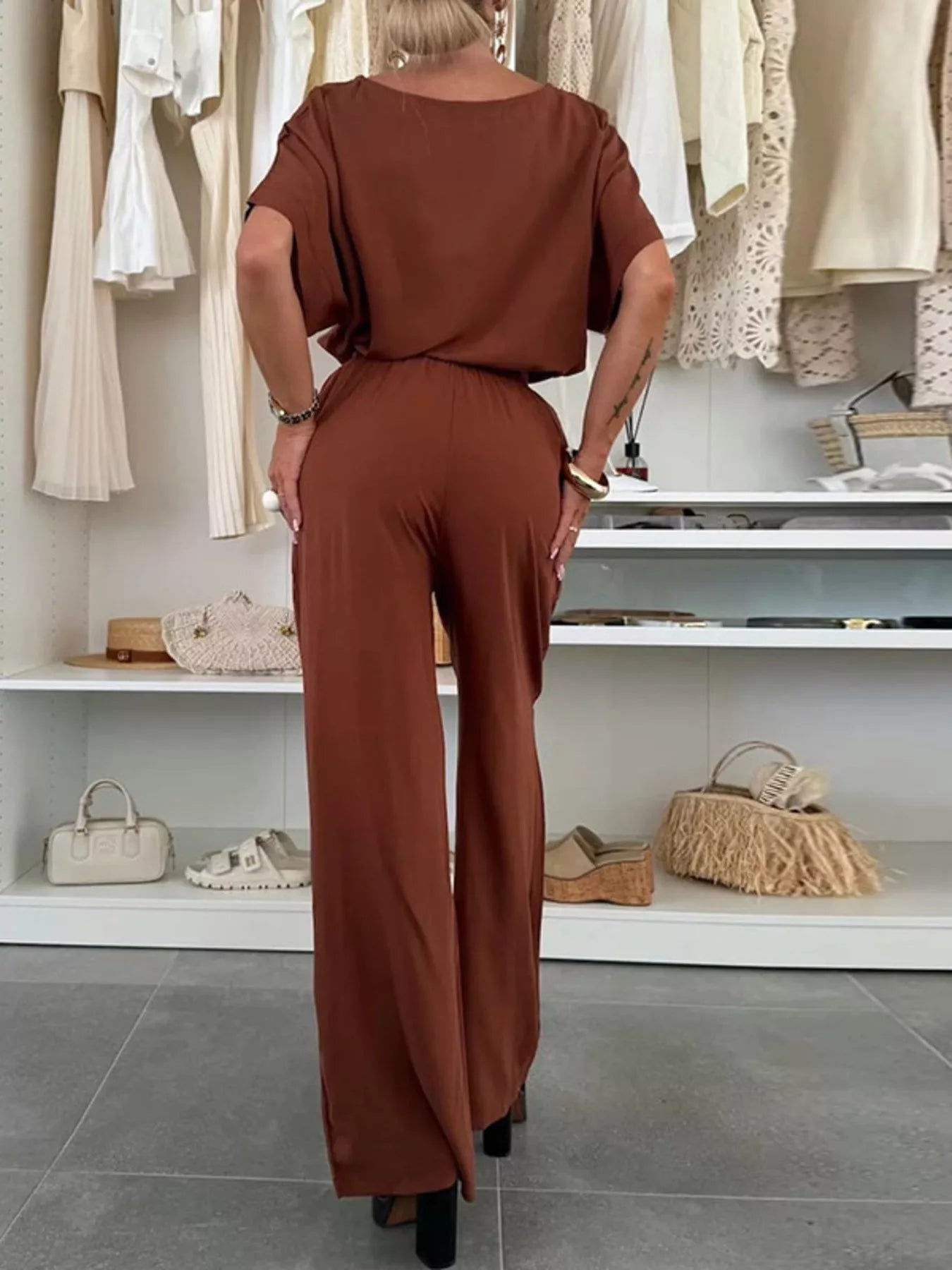 Full Size Casual Loose Round Neck Top and Pants Two-Piece Set Plus Size.