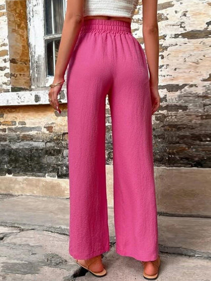 Tied High Waist Wide Leg Pants with Pockets - Cowaa